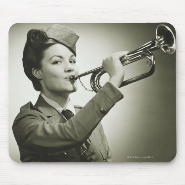 Woman in Soldier Uniform Mouse Pad (Front)