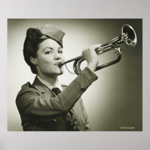 Woman in Soldier Uniform Poster