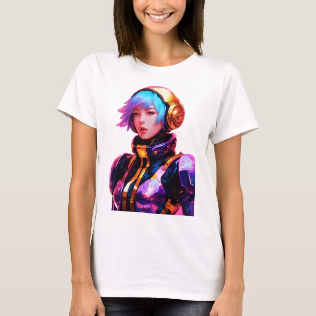 Woman In Spacesuit Anime Style T-Shirt (Front)