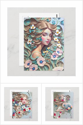 Woman in spring flowers, Postcrossing Postcards