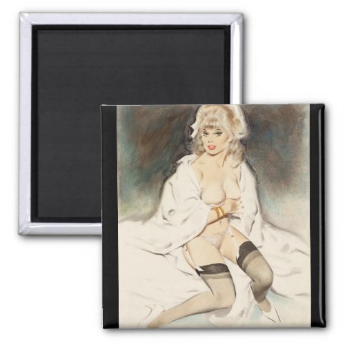 Woman in Stockings Pin Up Art Magnet