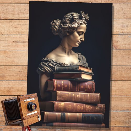 Woman in Stone with Books 3 Decoupage Paper