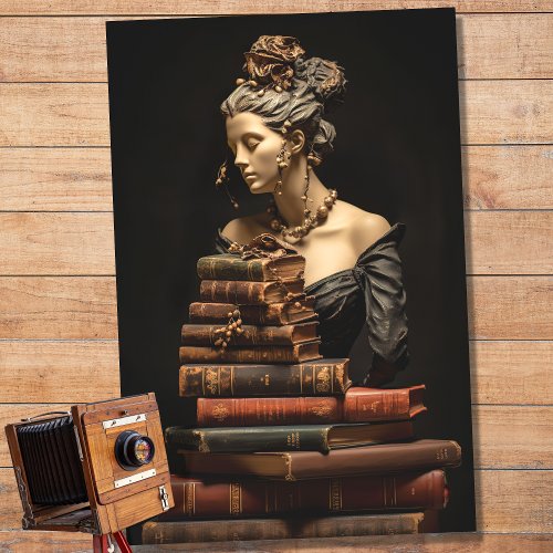 Woman in Stone with Books 5 Decoupage Paper