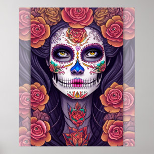Woman in Sugar Skull Makeup Art Poster