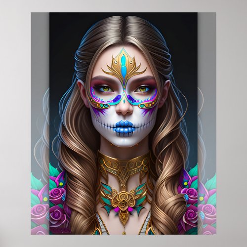 Woman in Sugar Skull Makeup _ Sugar Skull Art Poster