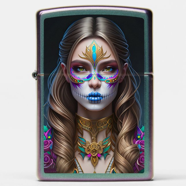 Woman in Sugar Skull Makeup - Sugar Skull Art Zippo Lighter (Front)