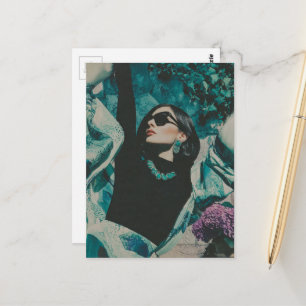 Woman in Sunglasses Dances Garden Fashion Collage Postcard