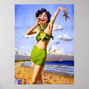 Woman in Swimsuit at the Beach Poster