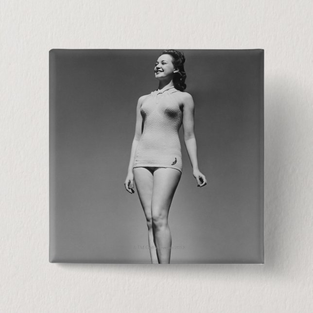 Woman in Swimsuit Pinback Button (Front)