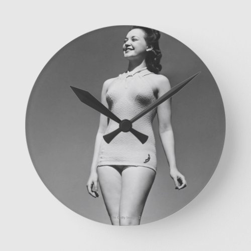 Woman in Swimsuit Round Clock