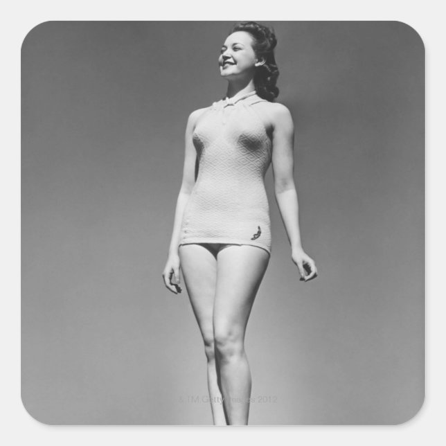 Woman in Swimsuit Square Sticker (Front)