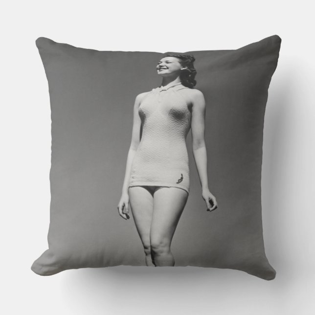 Woman in Swimsuit Throw Pillow (Front)