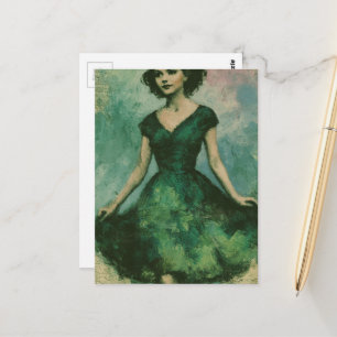 Woman in the 1950s Green Dress Postcard