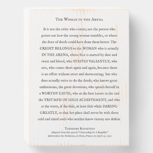 Woman in the Arena Quote Inspirational Wooden Box Sign