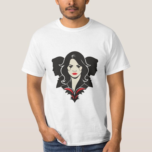 Woman in the center and two men on her sides T-Shirt (Front)
