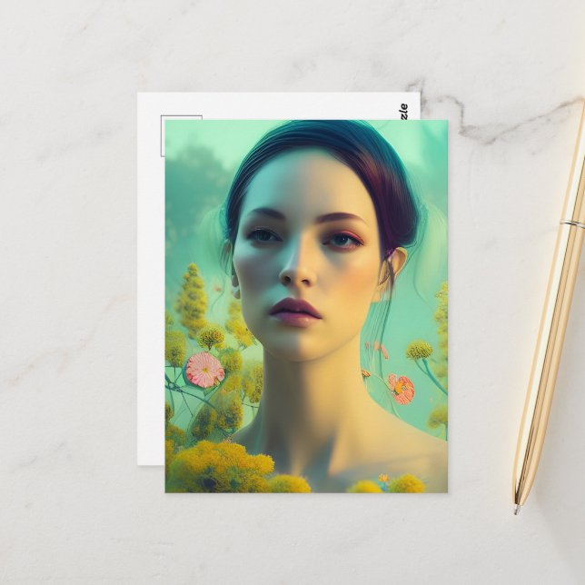 Woman in the Flowers Postcard (Front/Back In Situ)