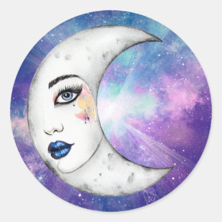 woman in the moon classic round sticker