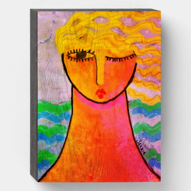Woman in the Sea Abstract Digital Painting Wooden Box Sign (Front Vertical)