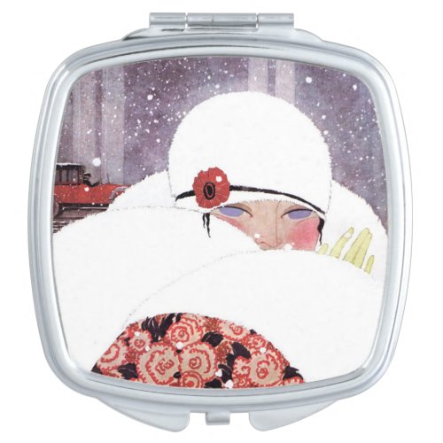 WOMAN IN THE SNOWWINTER BEAUTY FASHION MIRROR FOR MAKEUP