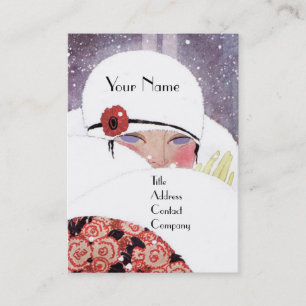 WOMAN IN THE SNOW,WINTER BEAUTY FASHION MONOGRAM BUSINESS CARD