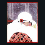 WOMAN IN THE SNOW,WINTER BEAUTY FASHION POSTER<br><div class="desc">Vibrant , classy French Art Deco high fashion illustration with monogram. Portrait of a beautiful young elegant lady with blue eyes , wearing a white hat with rose in Winter blue gray white , red pink colors .Cool , modern and artistic design perfect for, theatrical make up artists, costumers ,...</div>