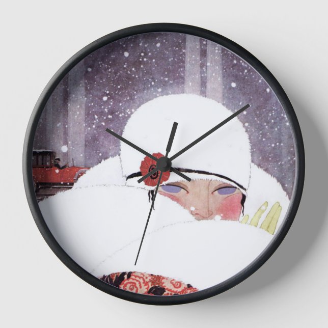 WOMAN IN THE SNOW,WINTER BEAUTY FASHION WALL CLOCK (Front)