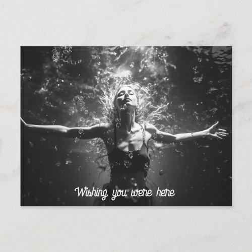 Woman in underwater dance BW photo Postcard