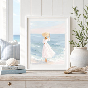 Woman in White Coastal Art Print