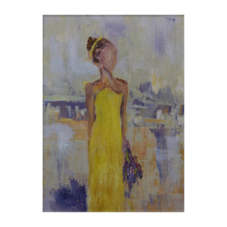 Woman in yellow dress acrylic print