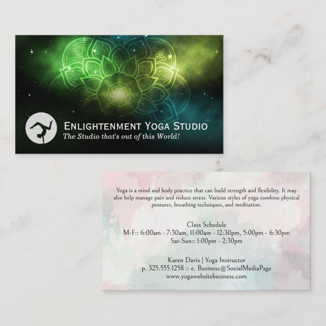 Woman in Yoga Pose | Mandala Pattern in Space Business Card (Front/Back)
