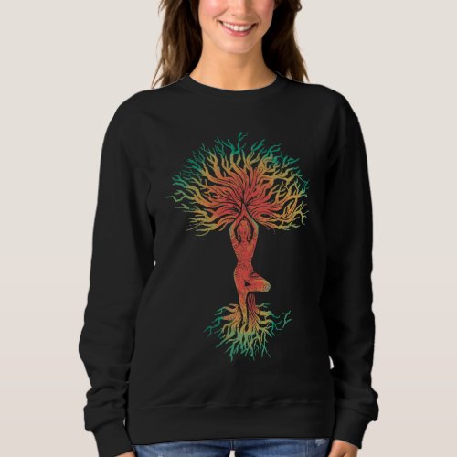 Woman in yoga pose tree design sweatshirt