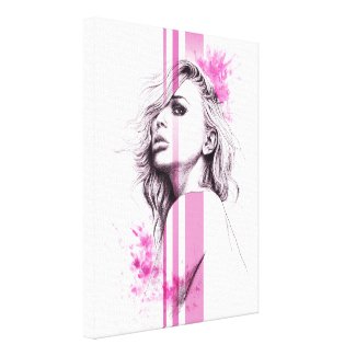 Woman ink portrait Pink Fashion illustration art