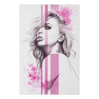 Woman ink portrait Pink Fashion illustration art