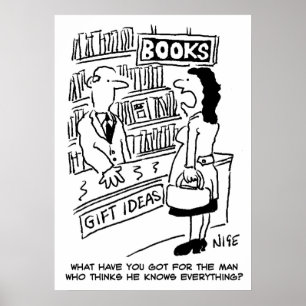 Woman inquires at a Bookshop. Bookstore funny Poster
