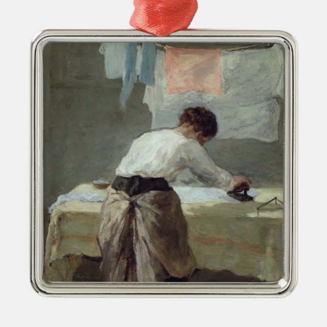 Woman Ironing Metal Ornament (Front)
