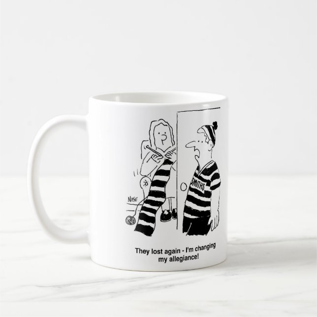 Woman is Knitting a Scarf for Football Fan Coffee Mug (Left)