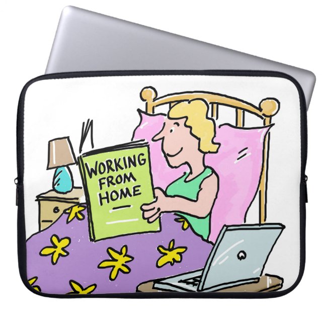 Woman is Working from Home & Staying in Bed. Laptop Sleeve (Front)