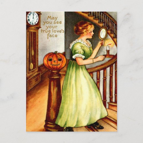 Woman  Jack OLantern Holiday Postcard