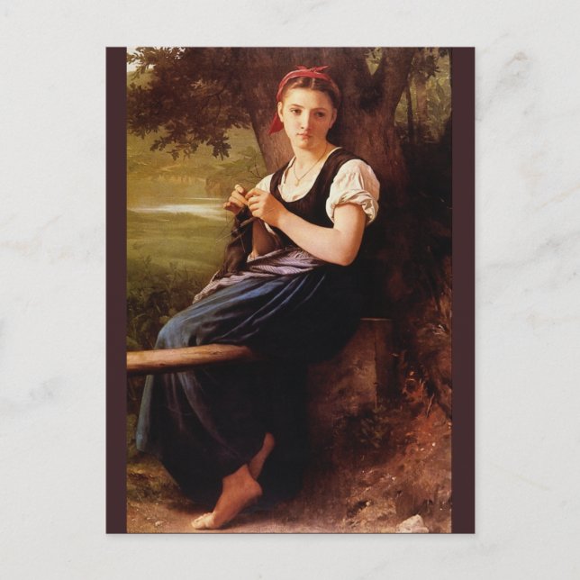 Woman Knitting by Bouguereau Postcard (Front)
