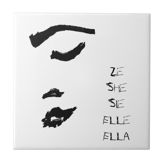 Woman Lady Face Sketch She Ze Elle Ella Sie Ceramic Tile (Front)