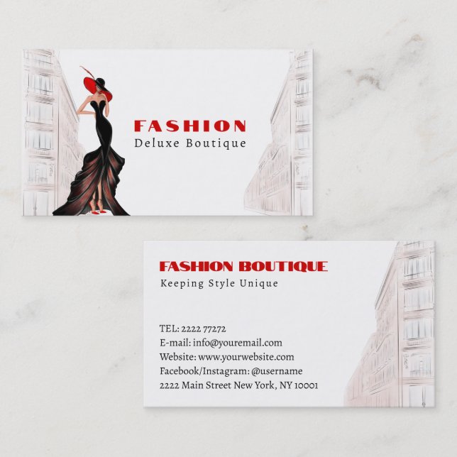 Woman Lady in the City Fashion Boutique Business Card (Front/Back)