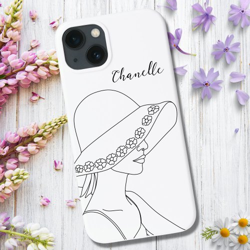 Woman Large Hat with Flowers Minimalist Style iPhone 13 Case