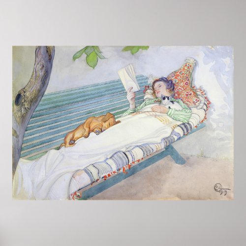 Woman Laying on a Bench by Carl Larsson Poster