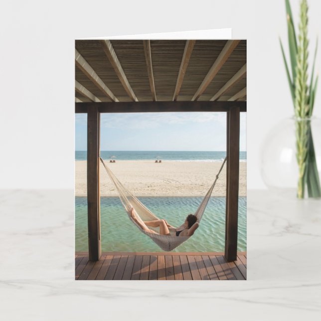 Woman Laying On A Hammock At A Small Hotel Card (Front)