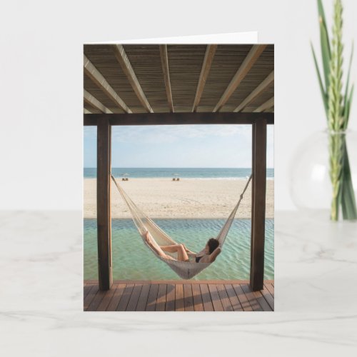 Woman Laying On A Hammock At A Small Hotel Card