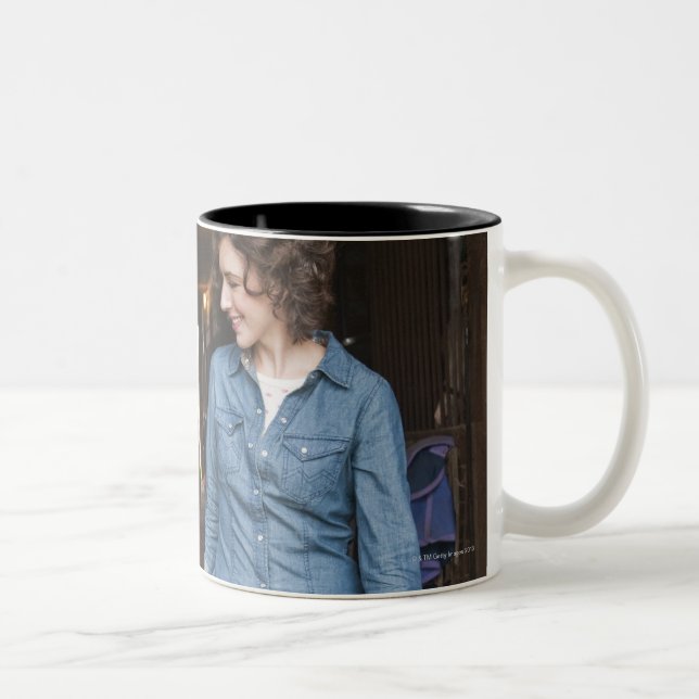 Woman leading horse Two-Tone coffee mug (Right)