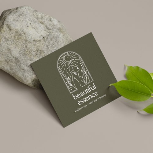 Woman Leaves Moon Arch Beauty Wellness Spa Sage Square Business Card