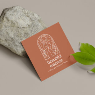 Woman Leaves Moon Arch Beauty Wellness Terracotta Square Business Card