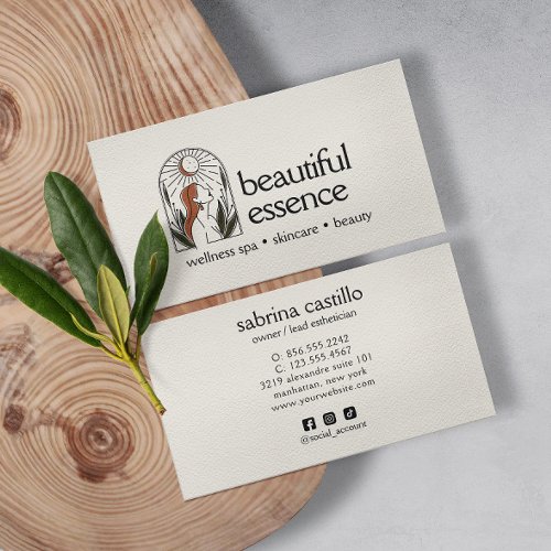 Woman Leaves Moon Arch SKINCARE Wellness Day Spa Business Card