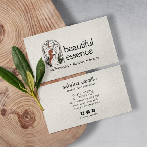 Customizable Woman Leaves Moon Arch SKINCARE Wellness Day Spa Business Card